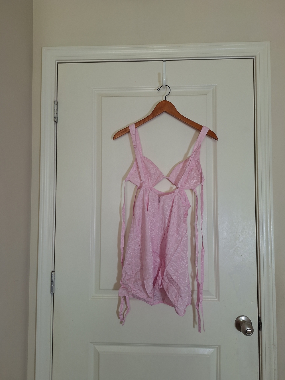 For Love And Lemons Pale Pink Floral Jacquard Mini Dress with Bow - Picture 3 of 7